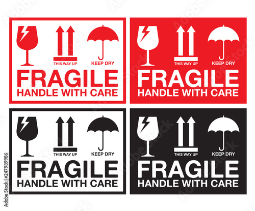 Fragile Handle with Care Sticker or label Collection. Vector EPS 10