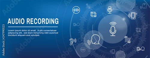 Audio Recording or Voice Command Icon with Sound Wave Images