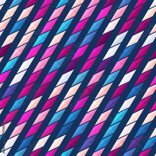 Geometric diagonal pattern. Seamless vector background with multicolor stripes in 3D style. 