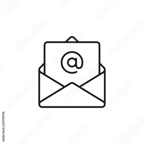 Outline email icon. Open envelope with a letter. Vector