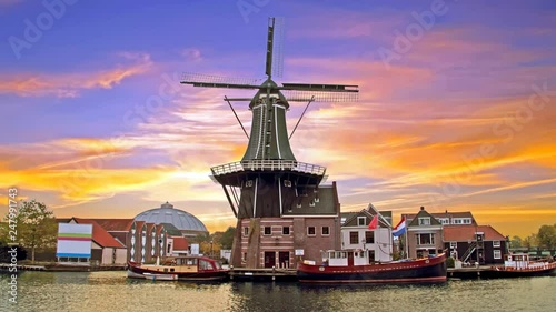 Adriaan windmill in Haarlem Netherlands at sunset photo