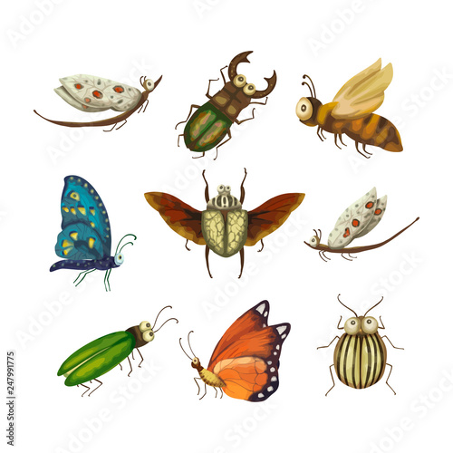 Vector Icon set with cute 3d insect. © trihubova