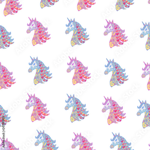 Seamless pattern with beautiful unicorns.