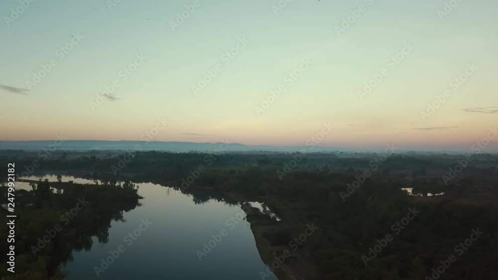 Aerial view sunset and the curve river this landscape in Nakhon Phanom Thailand Aerial view sunset and the curve river this landscape in Nakhon Phanom Thailand