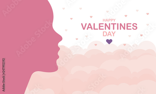 Happy Valentines Day. A holiday of love. Silhouette of a couple of lovers on sky background. The traditional time for romantic dates, as well as shopping on sales. Postcard, poster, invitation, banner