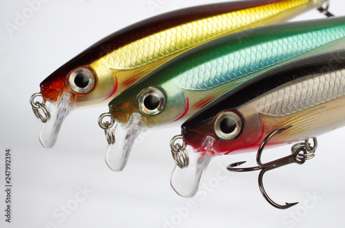 Fishing wobblers on a white background photo