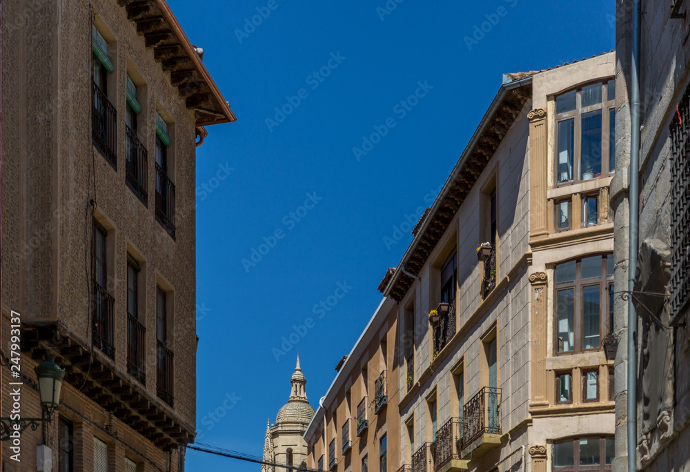 Typical architecture of a downtown street in the old city of Segovia