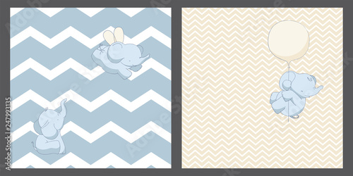 Baby elephants seamless patterns little set, backgrounds design, universal and classic backdrops for tiny boys and girls