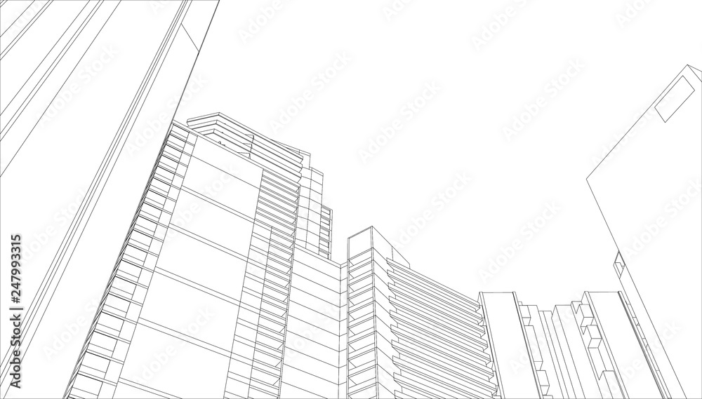 Abstract 3D render of building - Vector Abstract 3D render of building - Vector