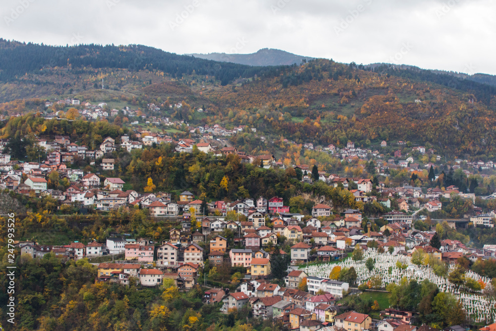 Top view of the Baščaršija is Sarajevo's old district and the historical and cultural center of the city. Bosnia and Herzegovina 