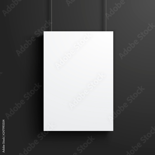 Vector Illustration White Blank Poster Frame Mock Up On Dark Black Background