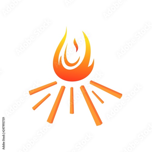fire camp with burned wood stick vector logo design