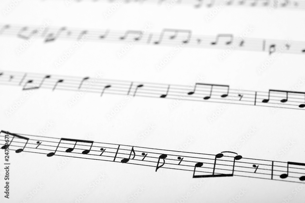 Sheet with music notes as background, closeup Sheet with music notes as background, closeup