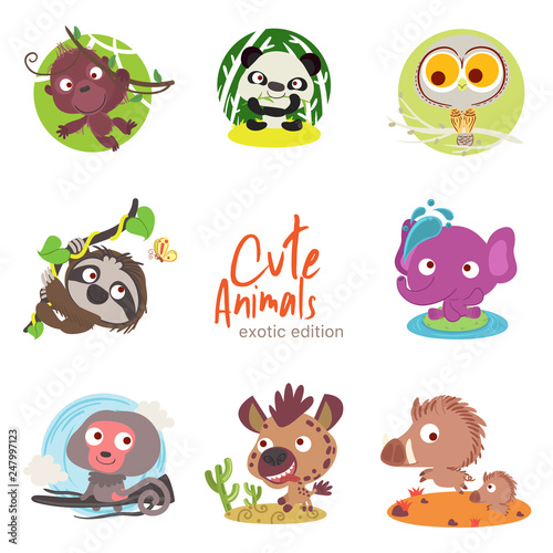 cute animals with scenery set