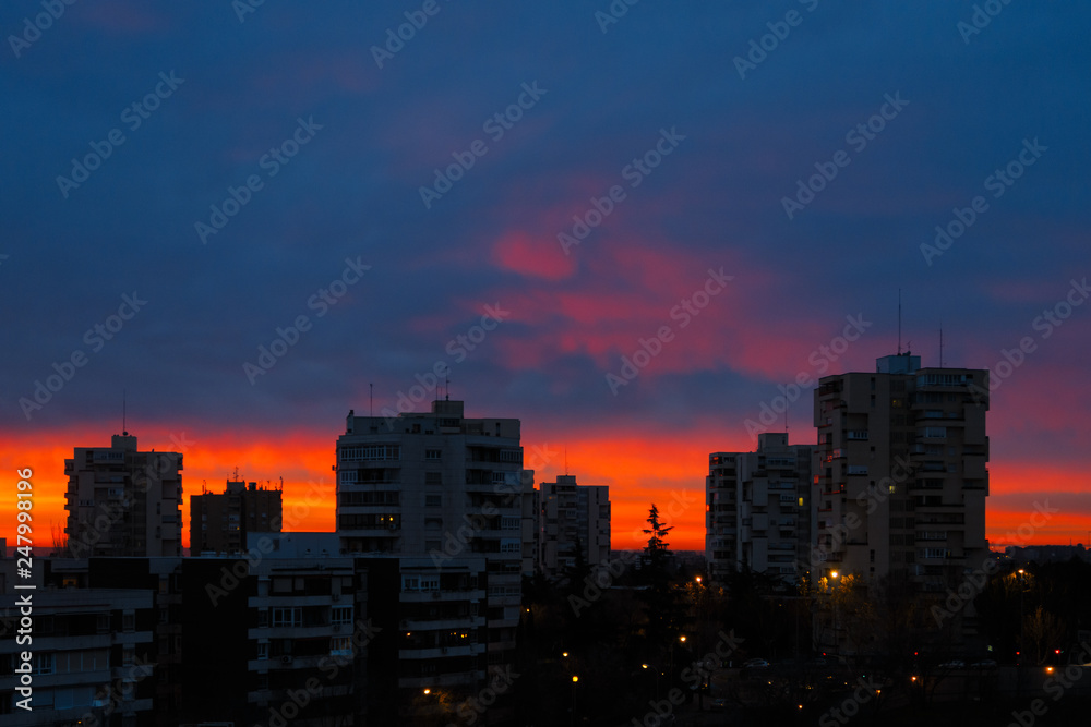 sky colored eye at dawn in madrid
