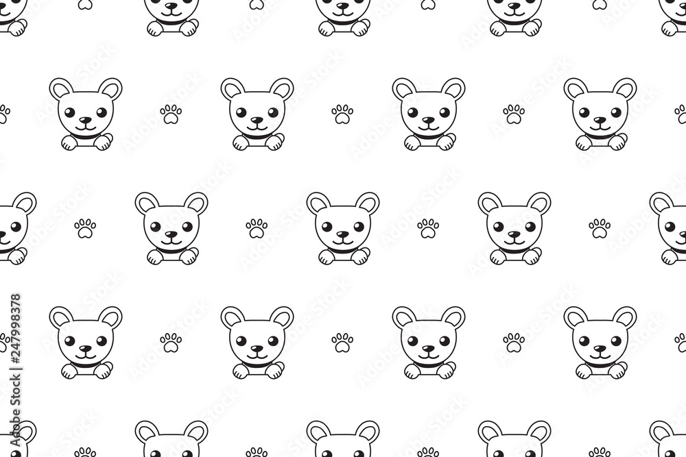 Vector cartoon character cute dog seamless pattern for design.