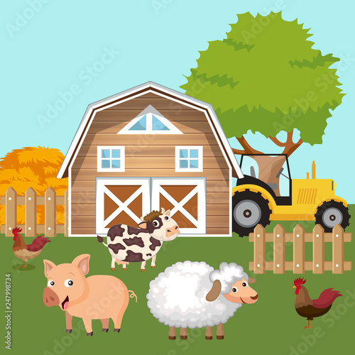 Farming and agriculture hay bales concept. Flat vector illustration