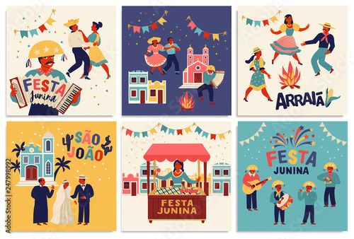 Festa Junina. Vector templates for Latin American holiday, the June party of Brazil. Design for card, poster, banner, flyer, invitation and over use.