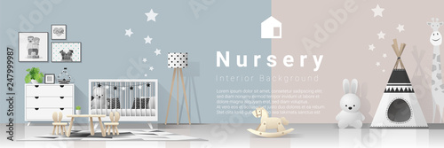 Interior background with modern baby bedroom , vector , illustration photo