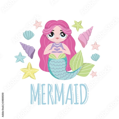 Mermaid with pink hair. Lol dolls. Vector illustrations.