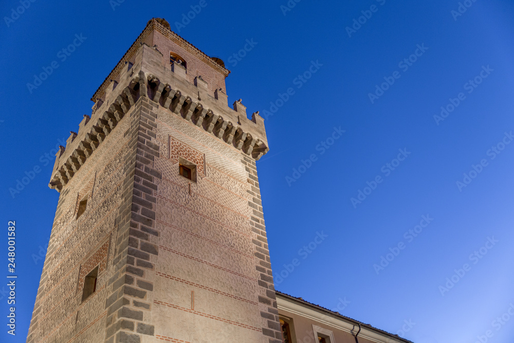 Beautiful classic style tower of the city of Segovia almost at night