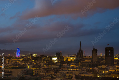 Barcelona skyline panorama at night