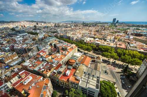 Aerial Panorama view of Barcelona city