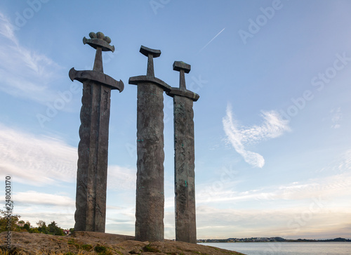 Swords in Rock monument commemorating Battle of Hafrsfjord Stavanger Rogaland Norway Scandinavia photo