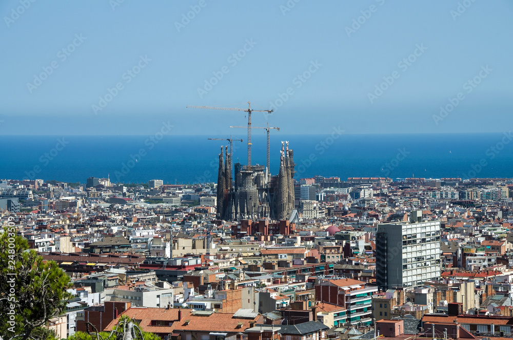 Aerial Panorama view of Barcelona city skyline