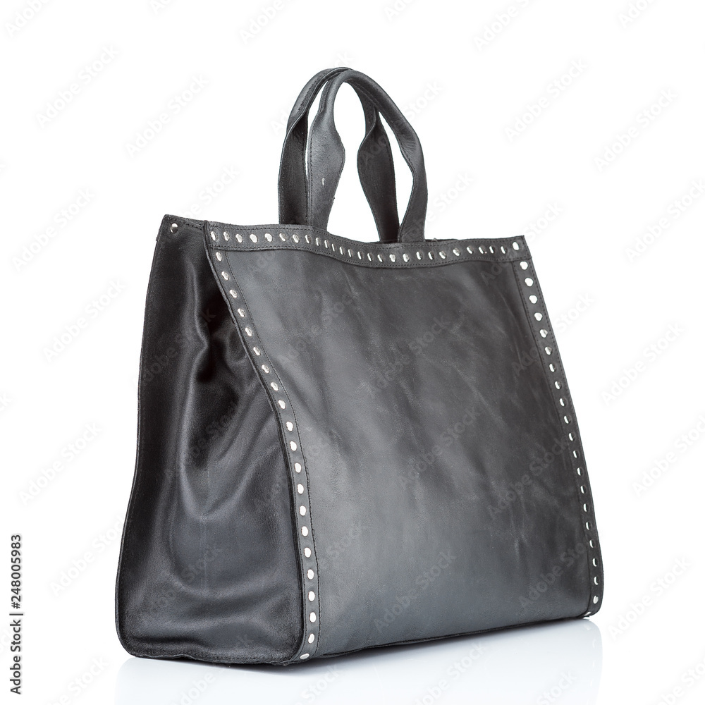 Black leather bag isolated on white background. Black leather bag isolated on white background.