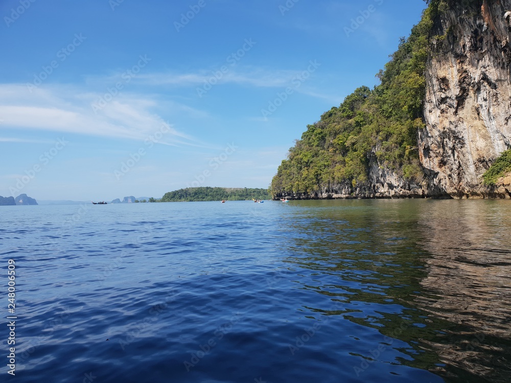 Wonderful mountainous landscape at a kayak trip into the mangrove forest in Ao Thalaine in Krabi in Thailand, Asia
