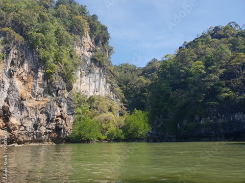 Wonderful mountainous landscape at a kayak trip into the mangrove forest in Ao Thalaine in Krabi in Thailand, Asia