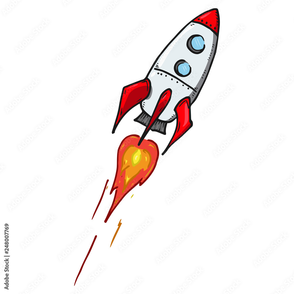 Red Rocket icon. Vector illustration of a space rocket. Hand drawn cartoon  rocket. Stock Vector | Adobe Stock