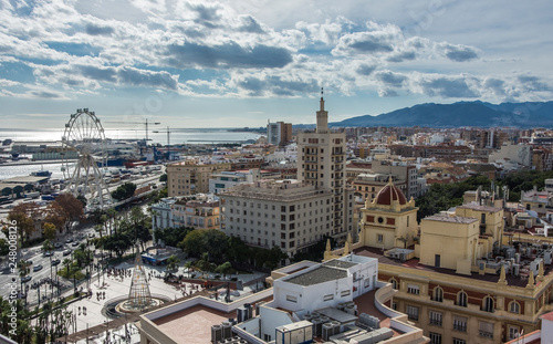 Panoramic aerial view of Malaga in a beautiful day, Spain