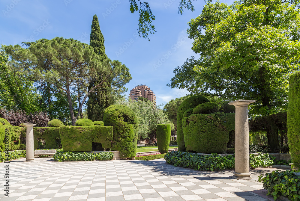 Madrid, Spain. Scenic view of the gardens of Cecilio Rodriguez in Retiro Park