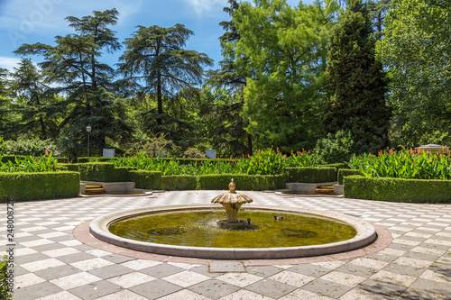 Madrid, Spain. Fountain in the gardens of Cecilio Rodriguez in the Retiro Park