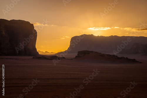 Sunset over the desert of Wadi Rum  Jordan  Middle East