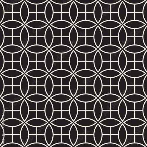 Vector seamless pattern. Repeating abstract background. Black and white geometric lattice design. Thin round lines tiling ornament.