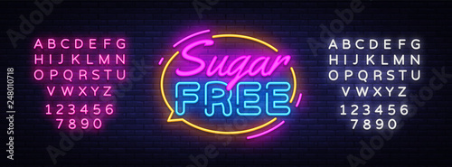 Sugar free Neon Text Vector. Sugar neon sign, design template, modern trend design, night neon signboard, night bright advertising, light banner, light art. Editing text neon sign