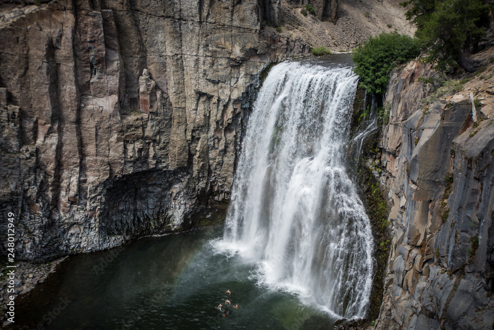 Beautiful Rainbow Falls at Devils Postpile National Monument in California in the along the John Muir Trail