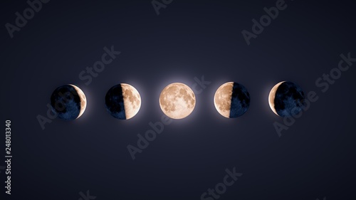 Illustration of backlit lunar phases whit dark background photo