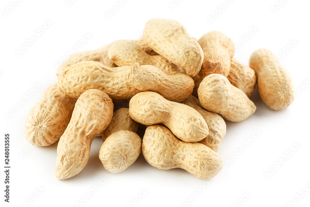Peanuts. Two peeled nuts isolated on white background. Peanut macro. Peanuts. Two peeled nuts isolated on white background. Peanut macro.
