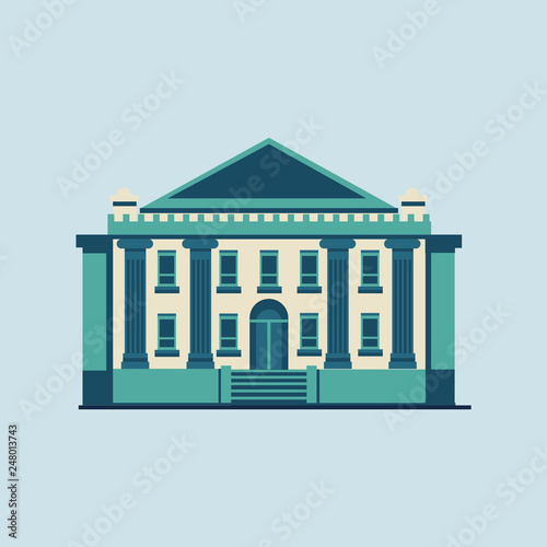Bank building facade, university or government institution. Architecture building with columns. Vector illustration. Flat style