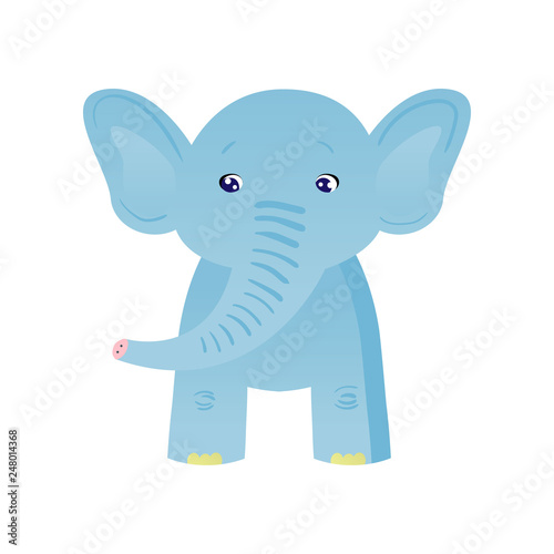 Cute Baby Elephant, Front View, Light Blue Lovely Animal Character Vector Illustration