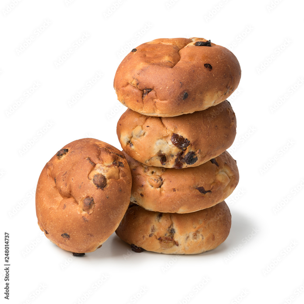 Stack of fresh baked raisin buns Stack of fresh baked raisin buns