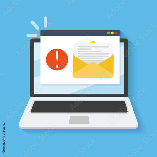 Email concept. Email on the laptop screen. Vector flat