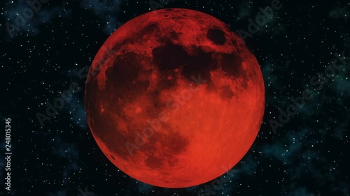 Realistic seamless 3D animation of full lunar eclipse. Blood moon wax and wane through all lunar cycles: New moon, crescent, half, gibbous and full moon in loop. Earth satellite in 4k. Alpha matte