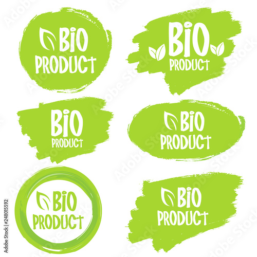 Bio Product, organic leaves emblems, stickers or logo