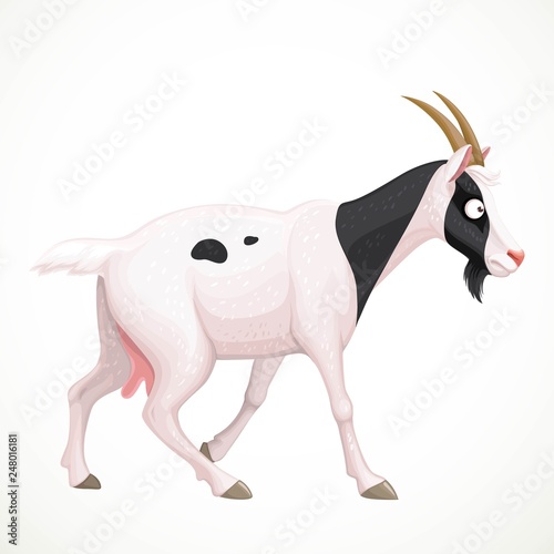 Black and white cartoon horned goat isolated on white background