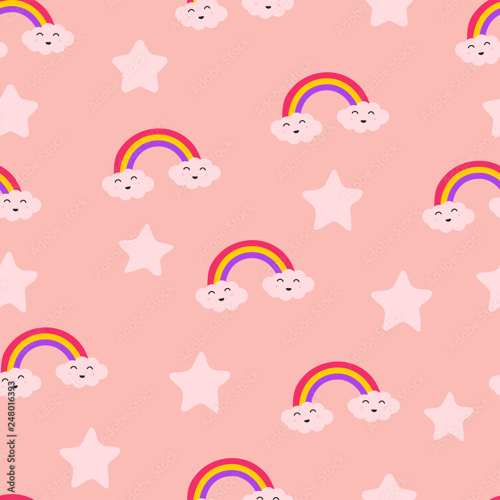 Cloud Rainbow Star and Sun Cute Seamless Repeat Pattern, Laughter Fun Care Joy, Love for Two, Cartoon Vector EPS 10 Illustration Wallpaper. Nursery Background for Kid Room. Cloud Rainbow Star and Sun Cute Seamless Repeat Pattern, Laughter Fun Care Joy, Love for Two, Cartoon Vector EPS 10 Illustration Wallpaper. Nursery Background for Kid Room.
